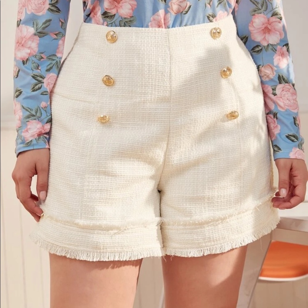 NEW SHEIN White Gold Button Shorts